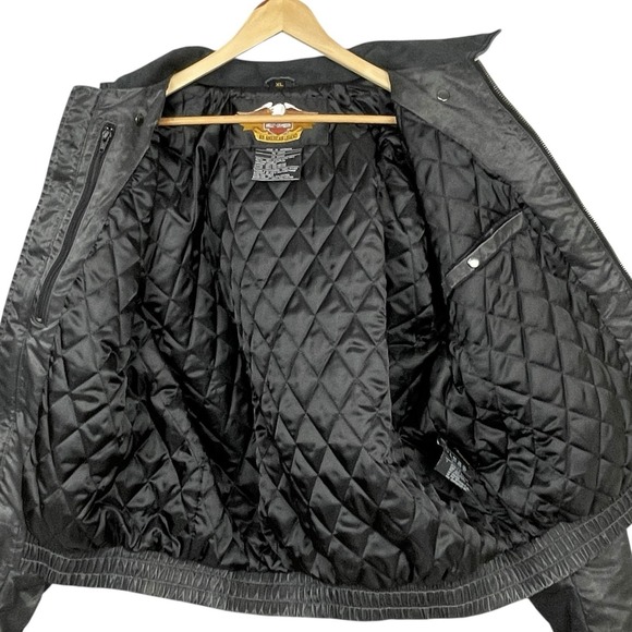 Vintage Harley Davidson Leather Collar Nylon Bomber Jacket Mens XL Patches 2003 - Picture 6 of 16